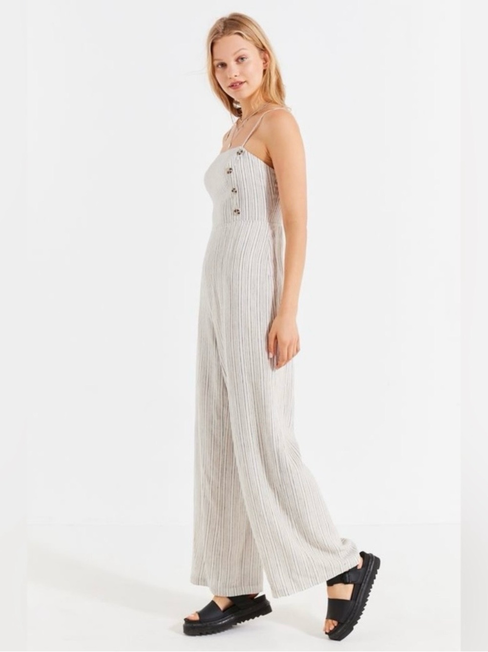 Urban Outfitters Straight-Neck Linen Blend Button-Down Jumpsuit Size 0